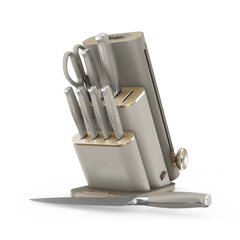 Ninja NeverDull® 10-Piece German Steel Knife Set with Removeable Sharpener in Stone & Gold - Stone & Gold