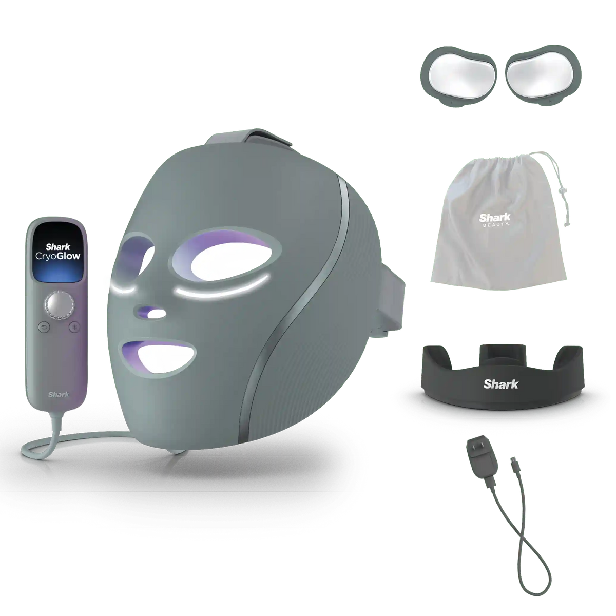 Shark CryoGlow™ LED Face Mask & Charging Stand in Frosted Green