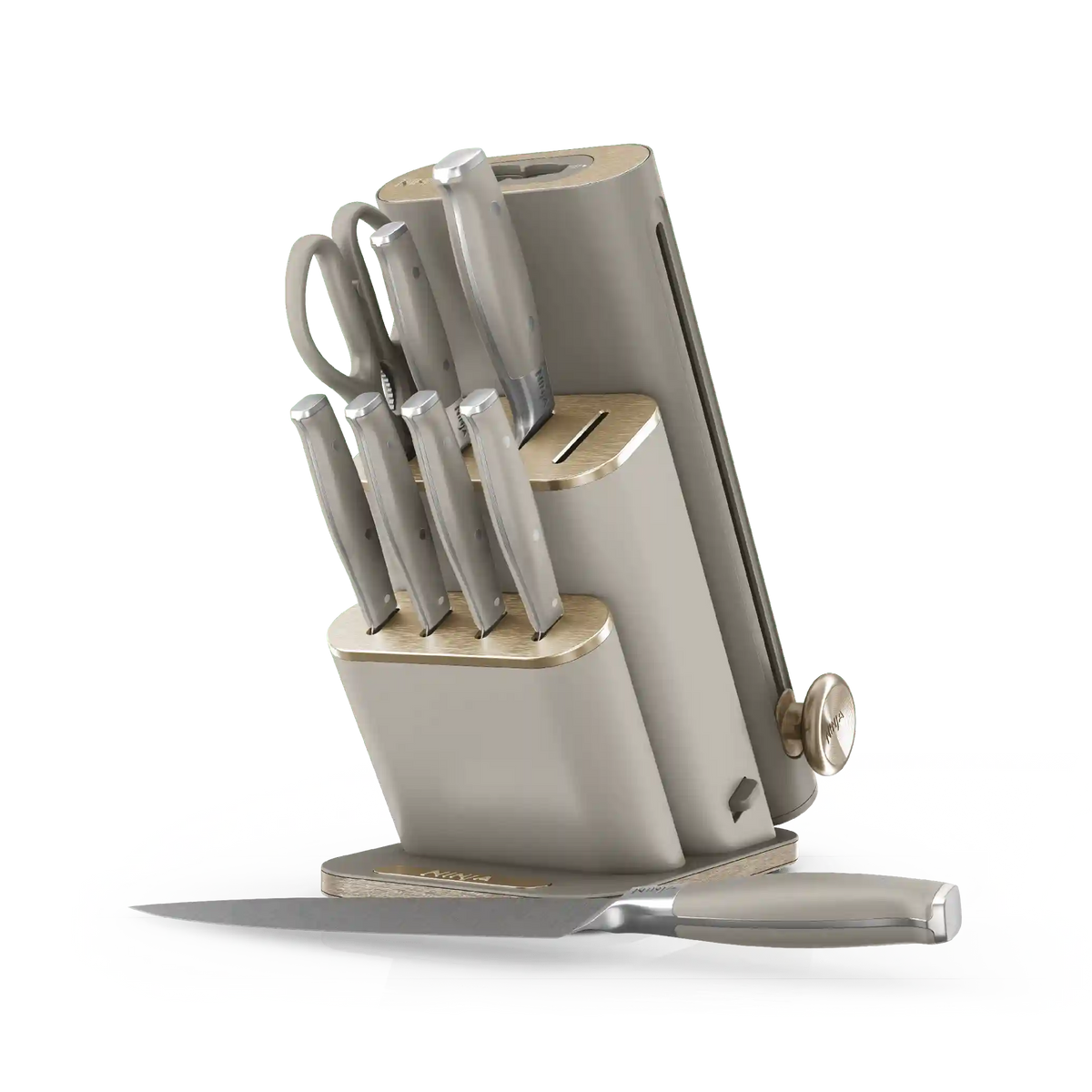 Ninja NeverDull® 10-Piece German Steel Knife Set with Removeable Sharpener in Stone & Gold - Stone & Gold