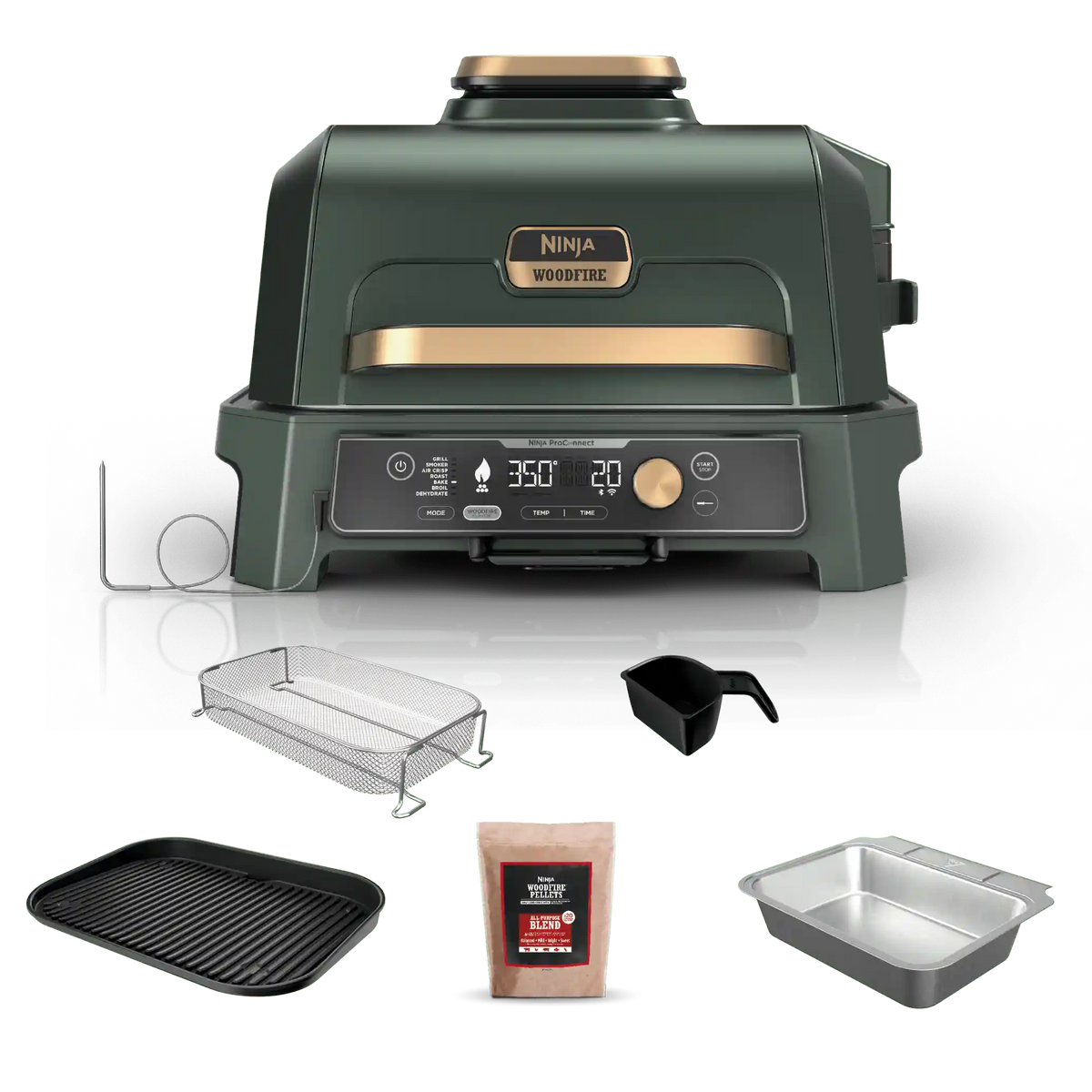 Ninja Woodfire Premium XL BBQ Grill in Green and Gold - Green & Gold
